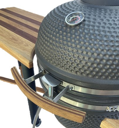 Kamado Table Cart and 21" Large Braai, Smoker, Pizza Oven with Table, Large Shelf and Accessories