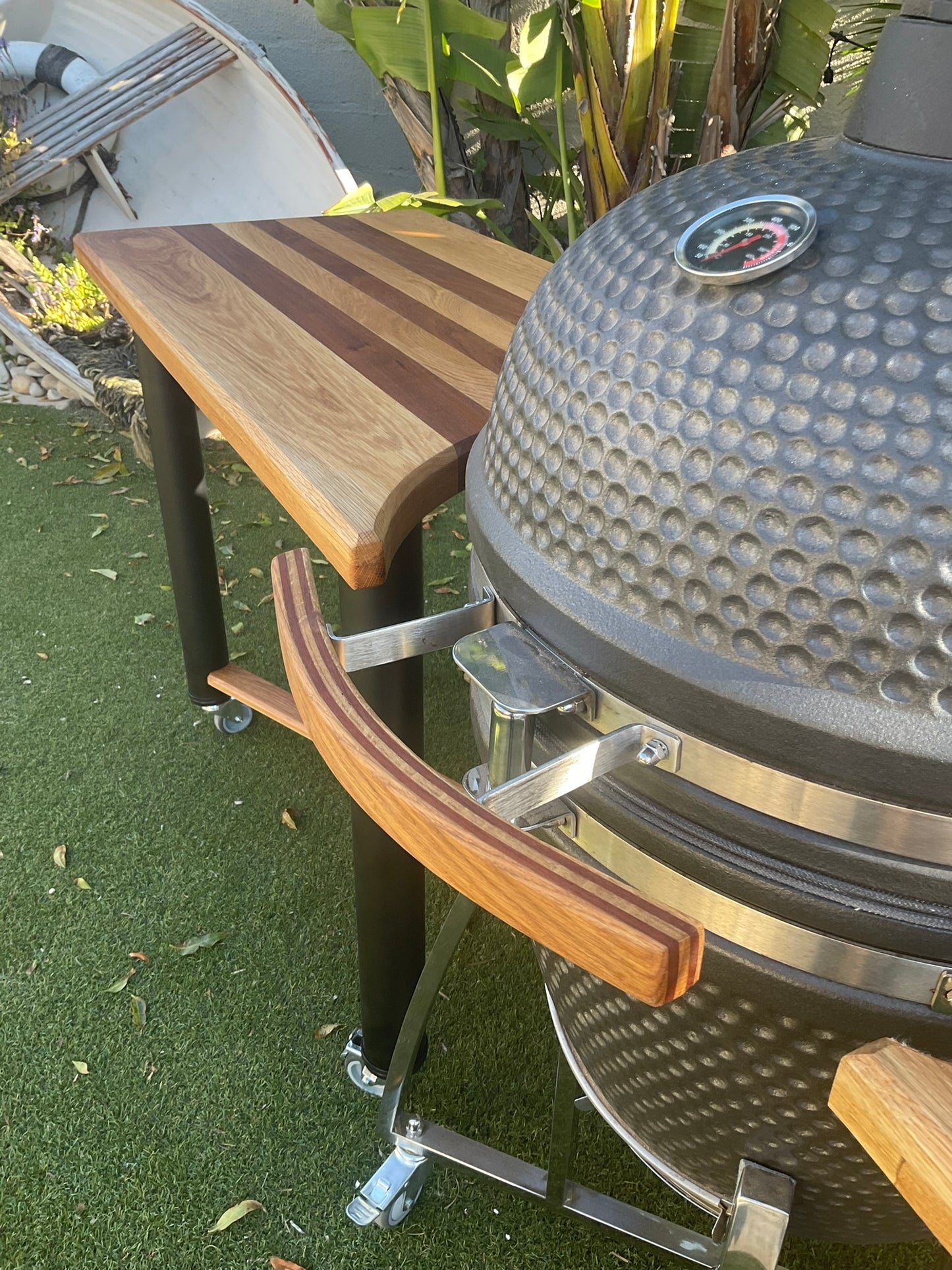 Kamado Table Cart and 21" Large Braai, Smoker, Pizza Oven with Table, Large Shelf and Accessories