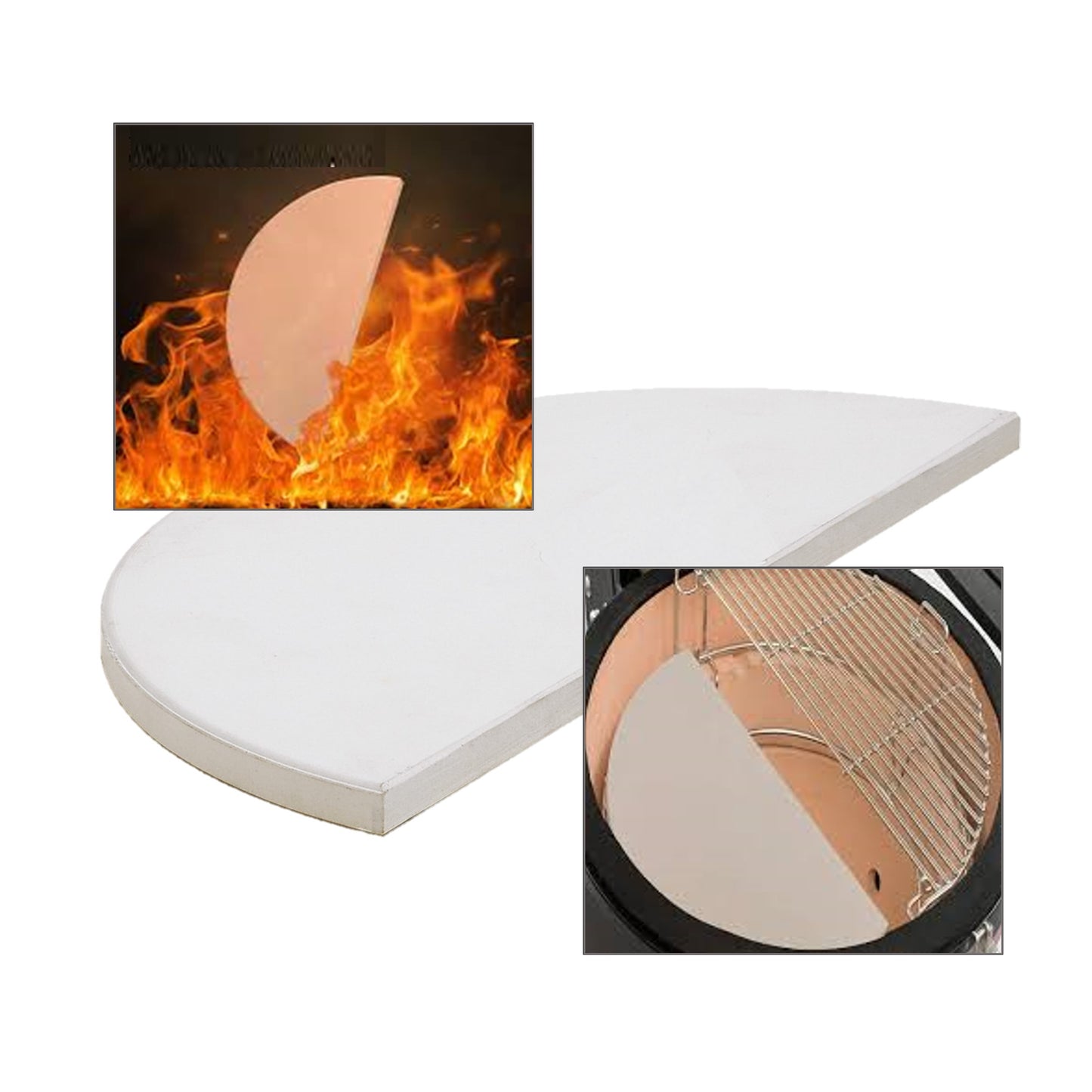 Kamado Half Moon Ceramic Heat Deflector Plate - adds control and versatility