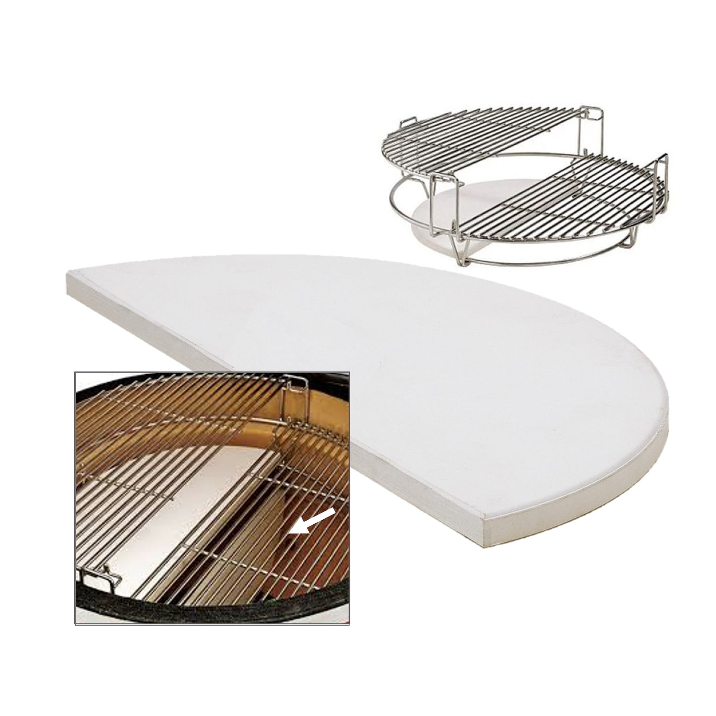 Kamado Half Moon Ceramic Heat Deflector Plate - adds control and versatility