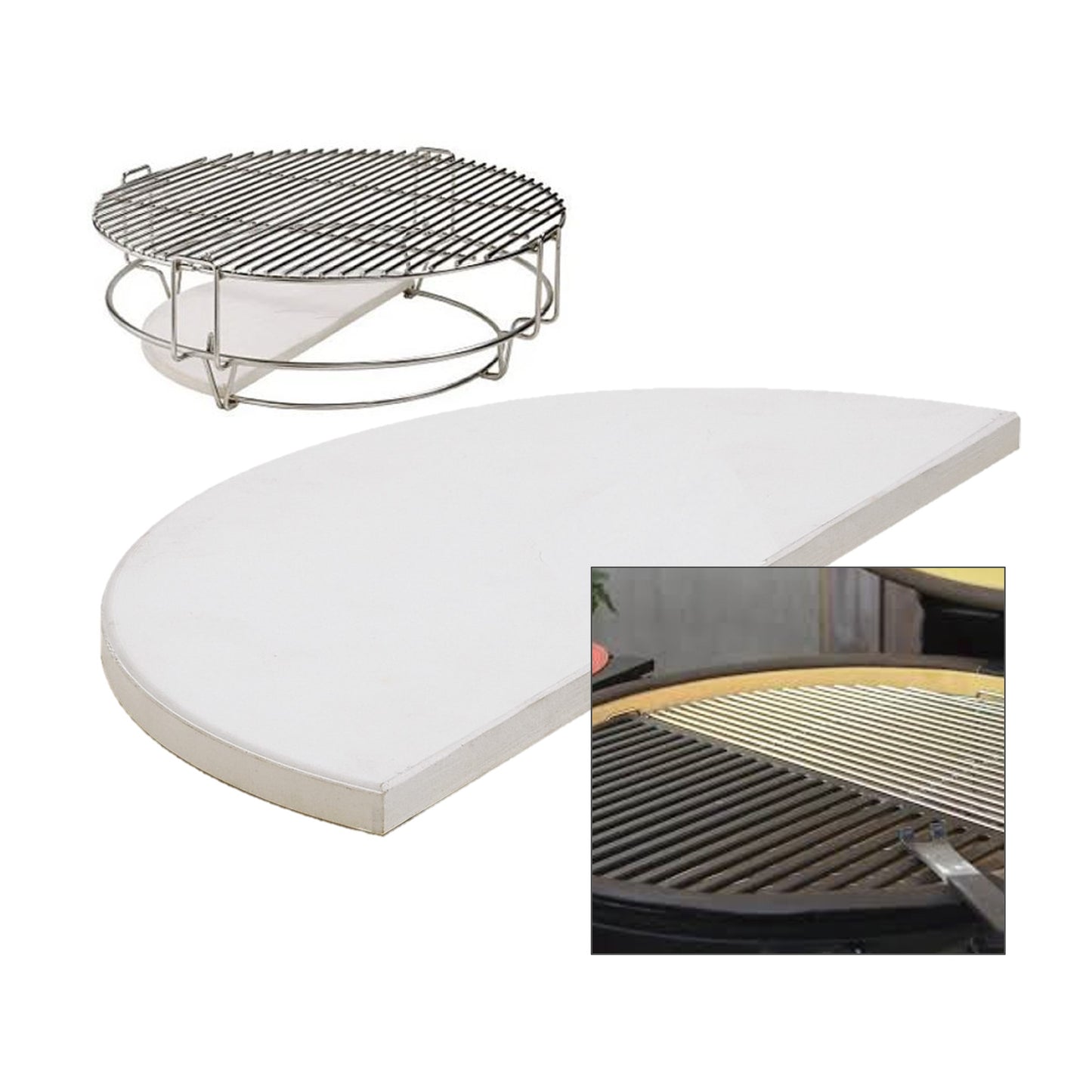 Kamado Half Moon Ceramic Heat Deflector Plate - adds control and versatility