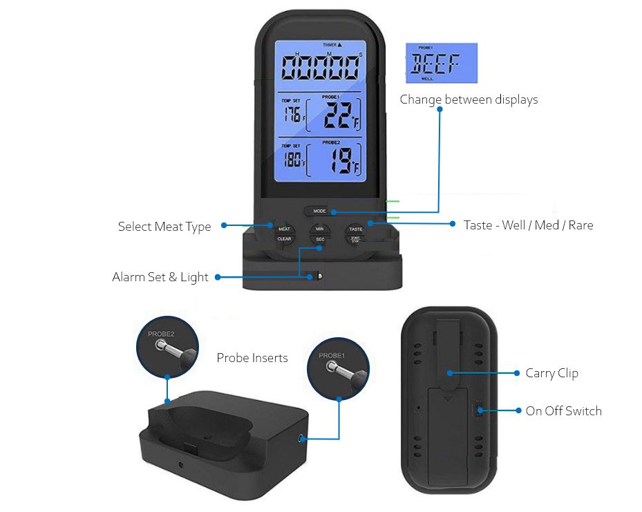 Wireless Dual Prong Digital Meat Thermometer